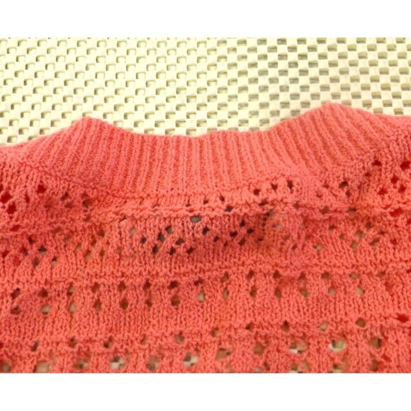 LOFT Coral Open-Work Knit V-neckline Crochet Cardigan Med - Picture 8 of 8